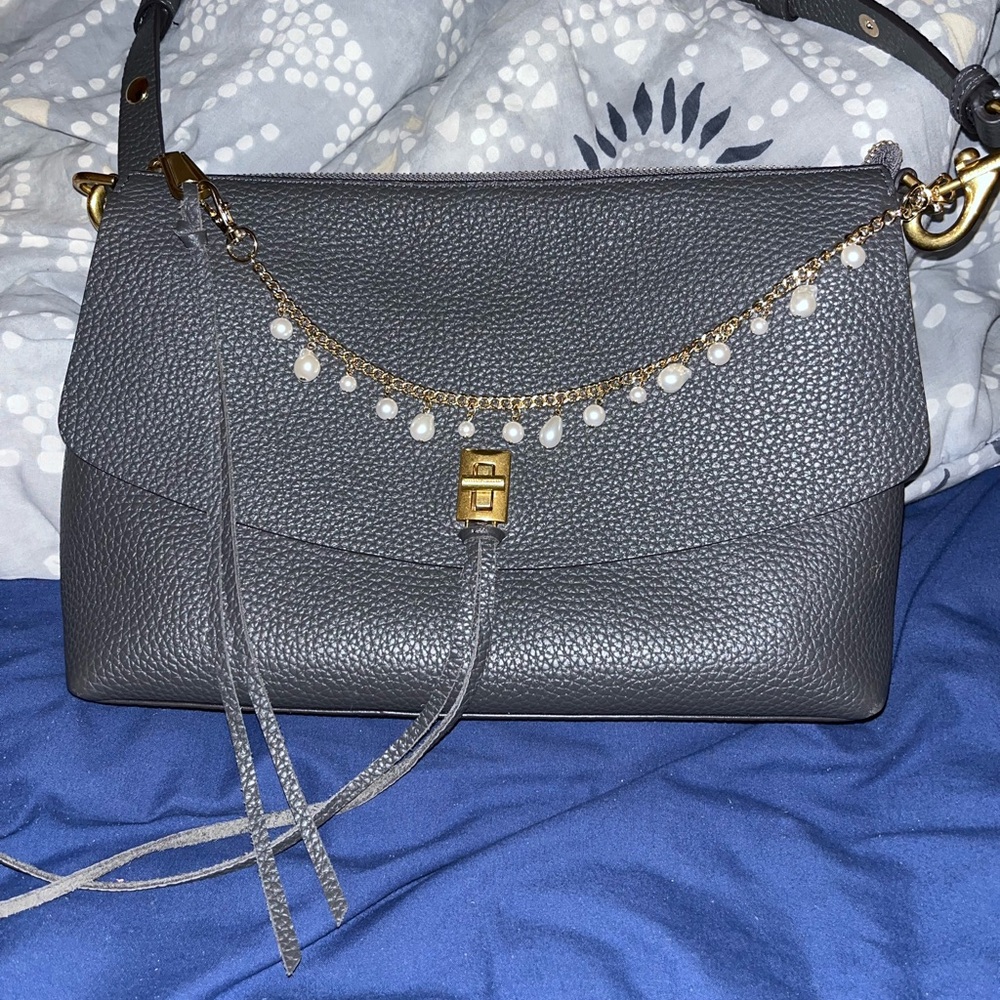 Rebecca Minkoff “Smoke Gray” Pebbled Leather Darren Top Zip Shoulder Bag